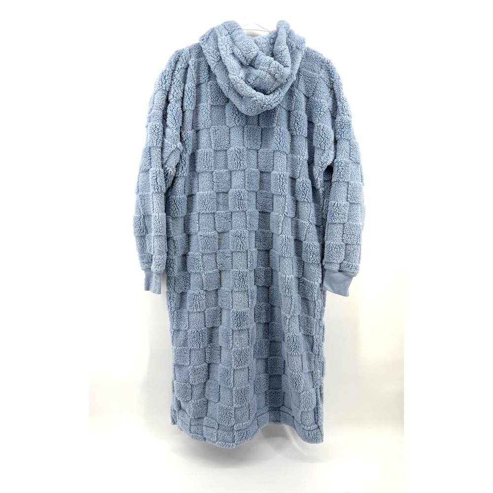 Cuddl Duds Plush Hooded Midi Lounger Robe Blue Square Women S Fleece Cozy Soft - Picture 5 of 9